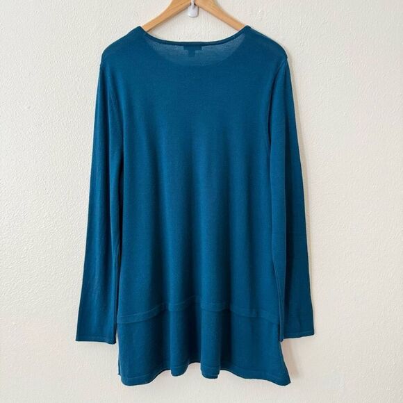 J. Jill Women's XL Merino Wool Blue Long Sleeve Pullover Scoop Neck Sweater Top - Picture 2 of 8